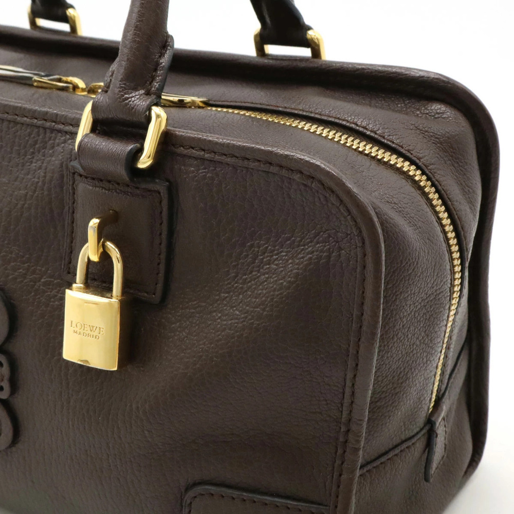 LOEWE Amazona Anagram Handbag Boston Bag Leather Brown - Picture 7 of 8